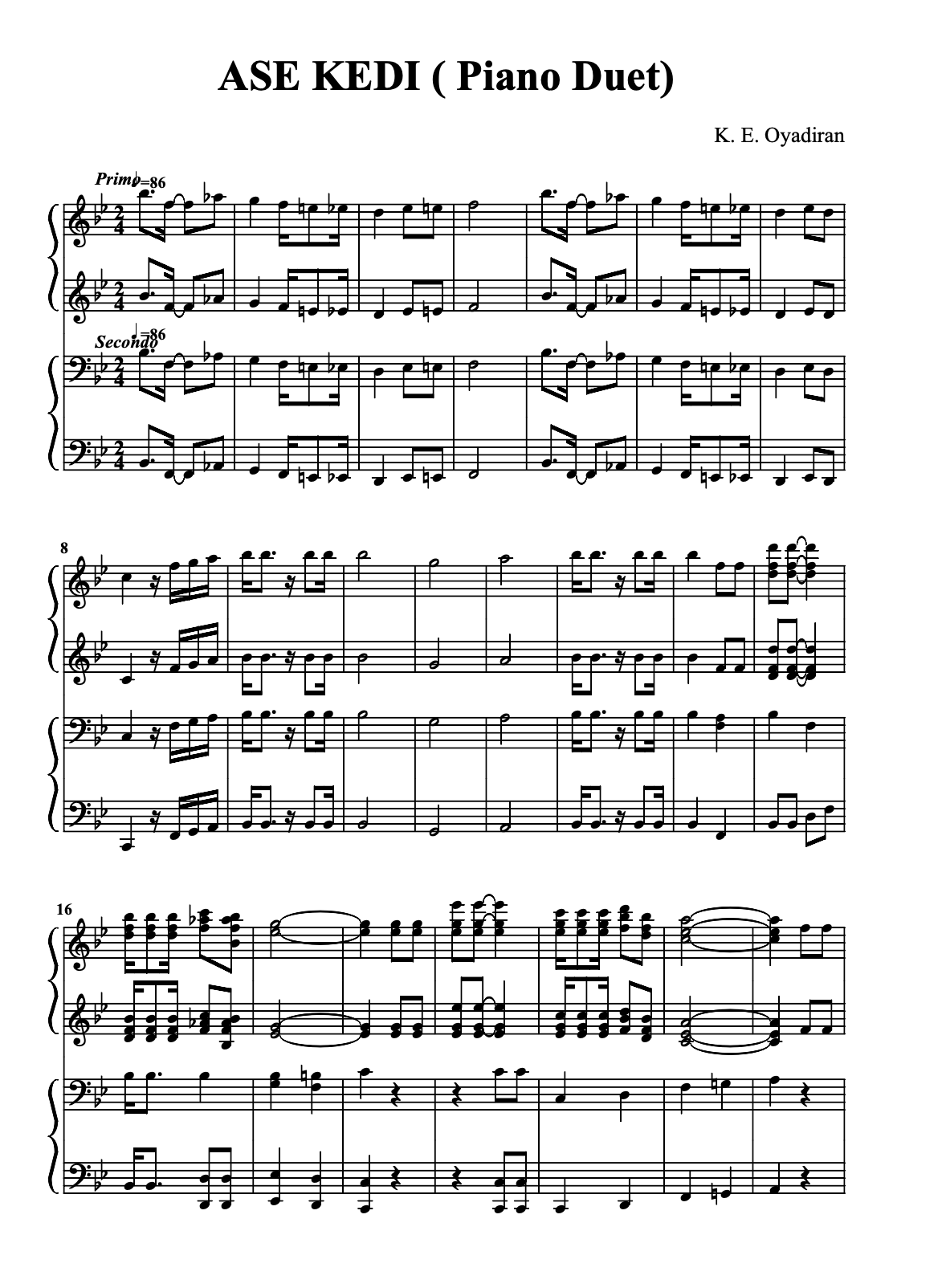 Preview for Ase Kedi (Piano Duet)