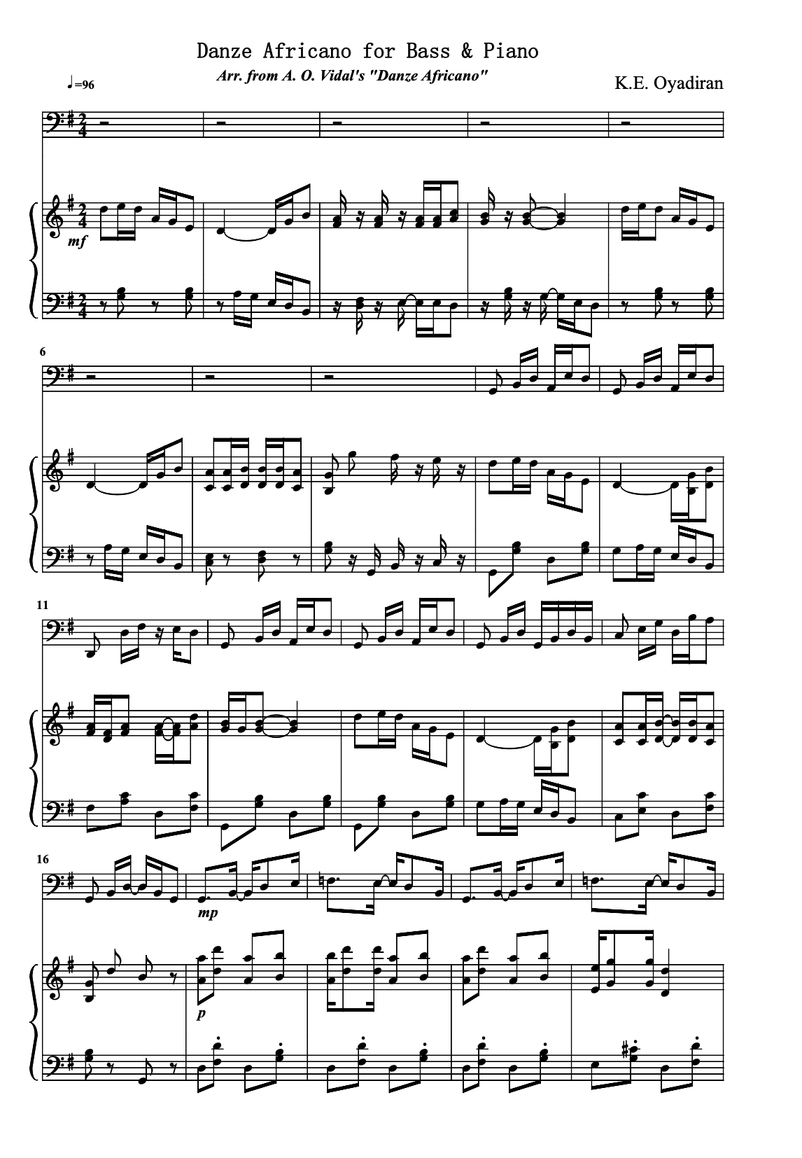 Preview for Danze Africano for Bass and Piano